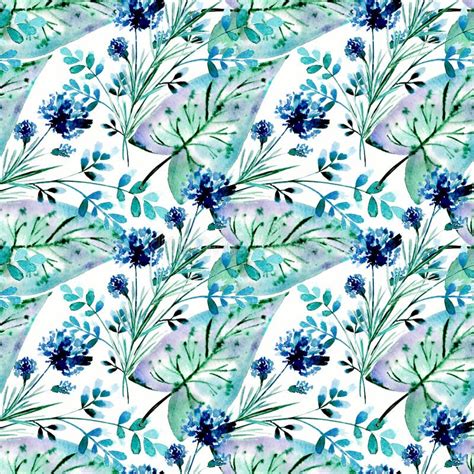 Watercolor Seamless Pattern With Colorful Flowers And Leaves On White