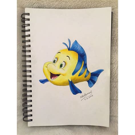Walt Disneys Flounder From The Little Mermaid Hand Drawn Using Faber