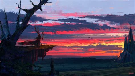 Aenami, Digital art, Landscape, Fantasy art, Artwork, Clouds, Sunset, Staff Wallpapers HD ...