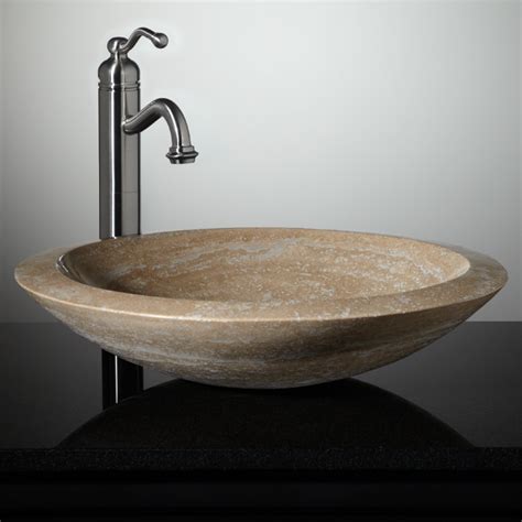 In stock & ready to ship. Lyra Beige Travertine Vessel Sink - Bathroom Sinks - Bathroom