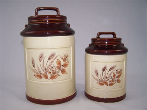 Vintage Ceramic Kitchen Canister Set 2 1960s Handled