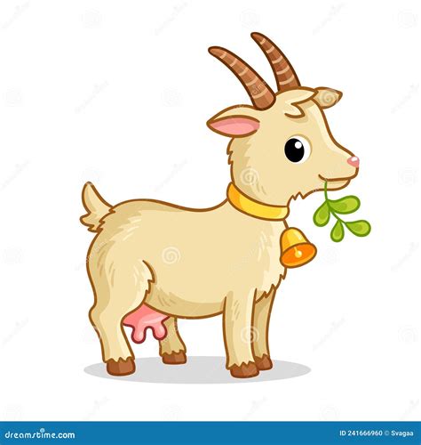 Una Cabra Linda Con Campanas Y Hierba Masticada Ilustración Vectorial