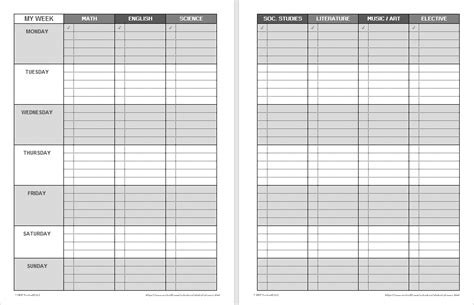 Printable Weekly Student Planner Template Printable Templates