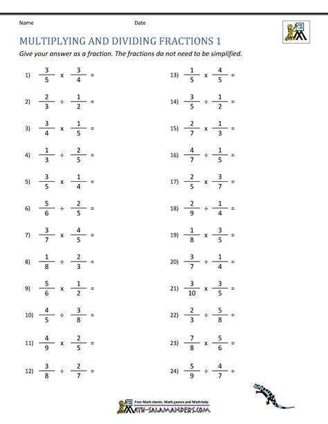 Add Subtract Multiply And Divide Fractions Worksheet