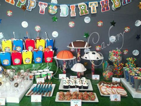 Or plan a theme party like a luau, fiesta, pirate party, carnival, sports party or western theme party. Sports Dessert Table — Other Cakes | Sports themed party ...