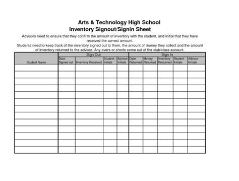 Inventory Sign Out Sheet Template Sign Out Sheet Sheet Inventory