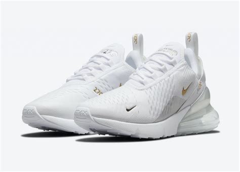 Nike Air Max 270 In Clean White With Silver And Gold Accents Sneaker