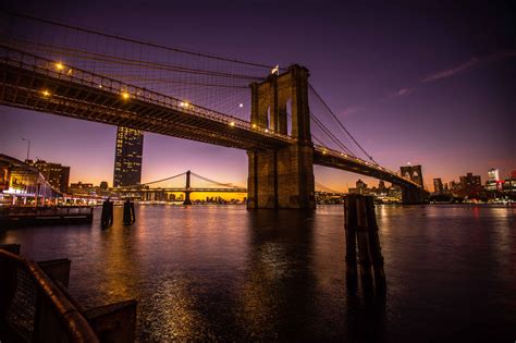 Brooklyn Bridge Sunrise Manhattan New York Usa