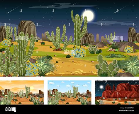Different Desert Forest Scenes With Animals And Plants Illustration