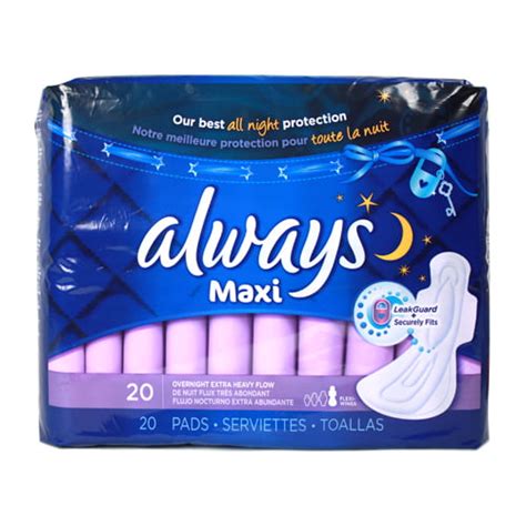 Always Maxi Pads Overnight Extra Heavy Flow 20 Each Pack Of 2