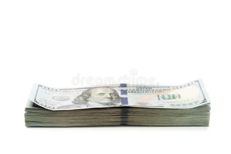 Stack Of One Hundred Dollar Bills Isolated On White Background Stock