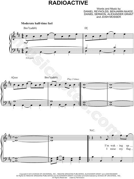 Radioactive Imagine Dragons Piano Sheet Music