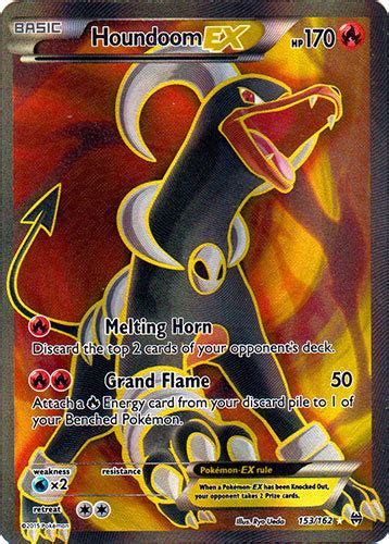 In a houndoom pack, the one with its horns raked sharply toward the back serves a leadership role. Houndoom-EX - 153/162 - Full Art Ultra Rare - Pokemon Singles » XY BreakThrough - Collector's Cache