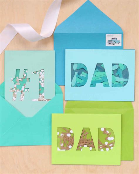When it comes to easy father's day card ideas, drawing a message with some of the biggest and boldest letters possible is a fun way to go. Father's Day Confetti Cards | Martha Stewart