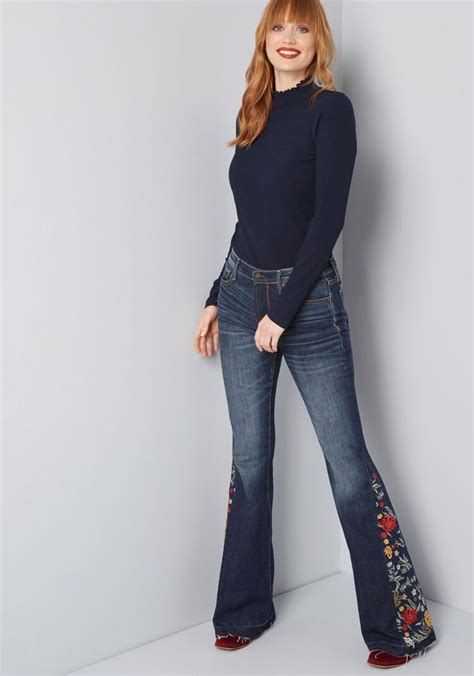Driftwood The Joy Of Embroidery Flared Jeans In Dark Wash Modcloth