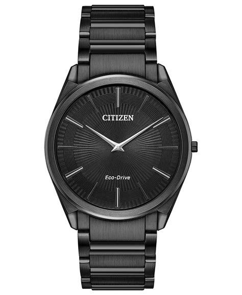 Citizen Eco Drive Mens Stiletto Black Stainless Steel Bracelet Watch