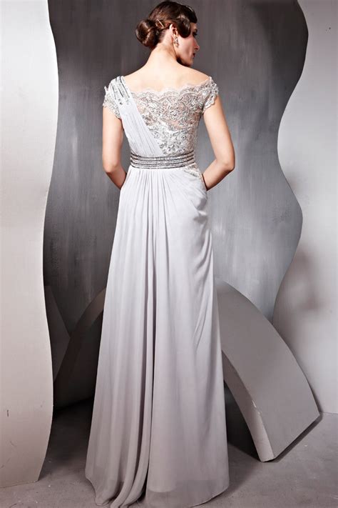 Grey Embellished Evening Dress In Chiffon And Lace 56695 Elliot Claire London