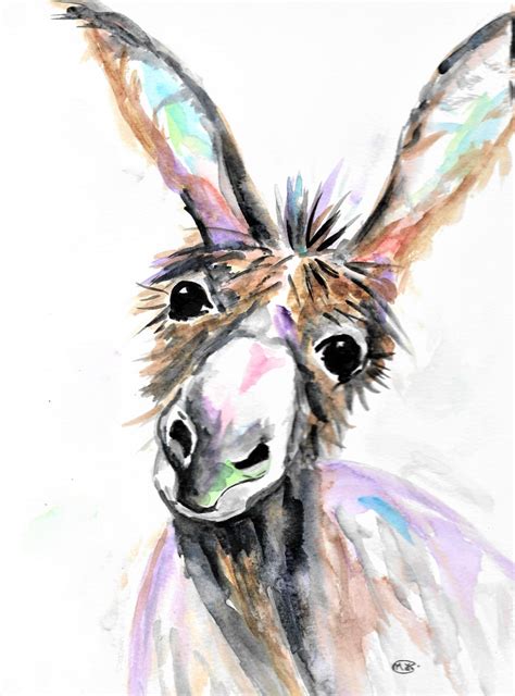 Original Donkey Painting By Marjansart Cute Donkey Face Farm Etsy