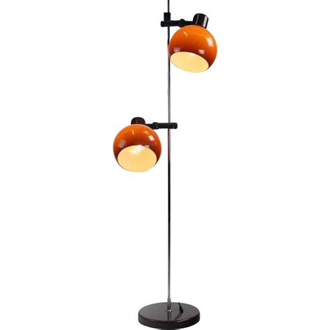 Vintage Free Standing Floor Lamp With Two Orange Shields Hungary S
