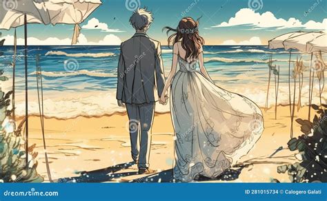 A Cute Married Couple At The Beach Manga Anime Artwork Ai Generated