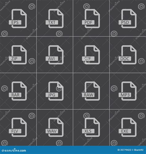 Vector Black File Format Icons Set Stock Vector Illustration Of