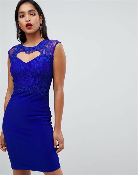 Lipsy Sweetheart Bodycon Dress With Lace Trim In Blue Lyst