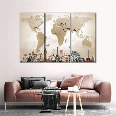 World Map Masterpiece Multi Panel Canvas Wall Art Elephantstock Diy