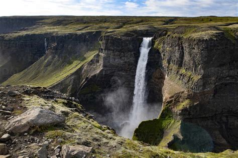 Beautiful View Of Haifoss Waterfall At Iceland Stock Photo