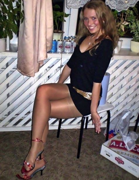 Lovely In Her Nude Support Pantyhose And Red High Heel Sandals Nylons