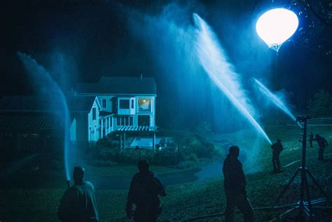 Special Effects Crew Creating Rain For A Horror Movie Hmi Balloon