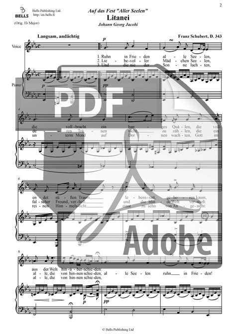 Pdf dinámico, con reproductor de audio que ejecuta una interpretación al piano de la litaniei de schubert. Franz Schubert: Litanei, D. 343 (pdf) (Lied) | Bells Webshop