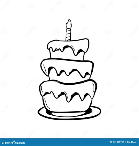 Birthday Cake With Outline Using Doodle Art Stock Illustration