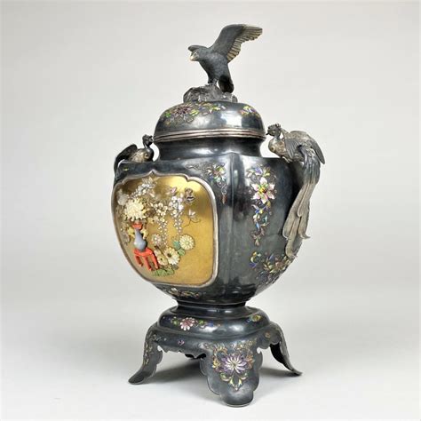 A Captivating Late 19th Century Japanese Silver Koro With Enamel And