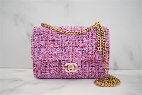 Chanel Tweed Flap Bag Pink Tweed With Gold Hardware New In Box Wa001