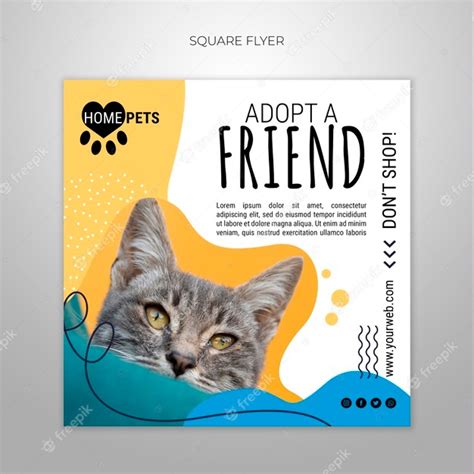 Free Psd Adopt A Pet Square Flyer Template With Photo Of Cat