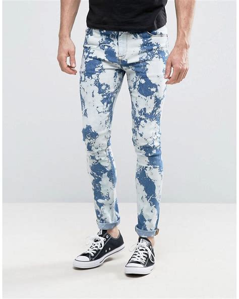 Asos Super Skinny Jeans With Bleach Spots Mid Blue For Men Lyst Uk