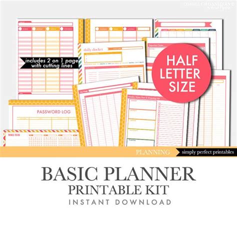 This printable will print two images to a page as shown below. Printable Planner Set - Basic Kit - Perpetual Calendar - Half Letter Size 5.5 x 8.5 inches ...