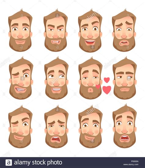 Man Face Expression Human Emotions Set Of Cartoon Illustrations Stock