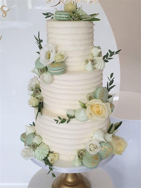 Buttercream Wedding Cake Sage Mint Green Wedding Cake With Macarons Meringue Kisses And Fres