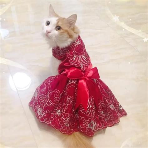 Kitten Cat Wedding Dress Lace Pet Cat Dresses Tulle Teddy Skirt For