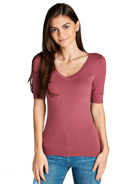 Essential Basic Essential Basic Women S Cotton Blend V Neck Tee Shirt Half Sleeves Junior