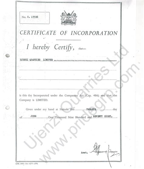 Certifications Pride Enterprises And Ujenzi Quarries
