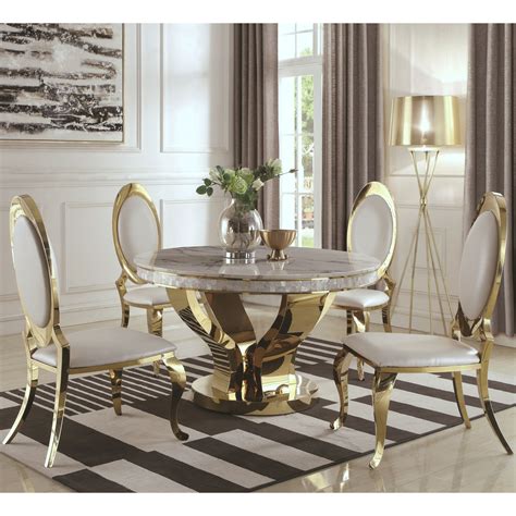 Luxurious Modern Design 5 Piece Gold Dining Set With Marble Table Top
