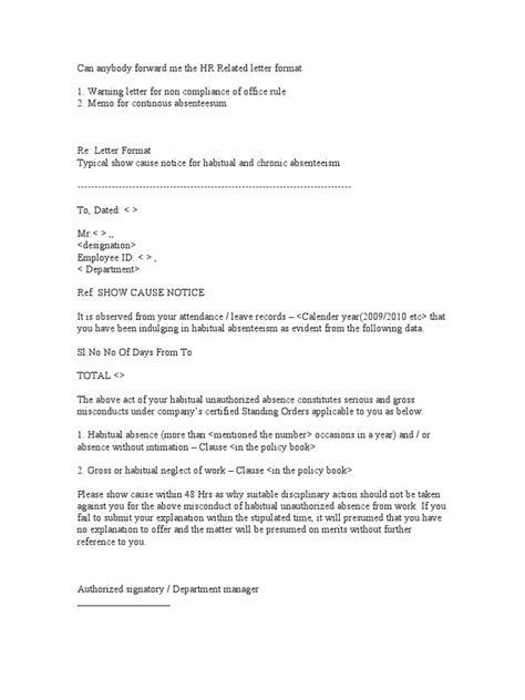 (specify the nature / type of misconduct). HR Related Letter Format | Human Resource Management ...