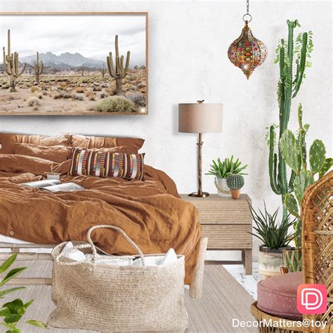 Desert Bedroom Decor Idea With Cactus And Brown Bed Sheets Desert