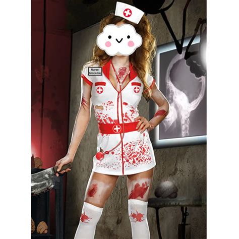 2016 Adult Scary Zombie Nurse Costume Women Sexy Scary Nurse Fancy Dress Halloween Party Cosplay