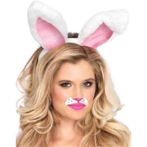 White And Pink Plush Bunny Ears Adult Headband One Size