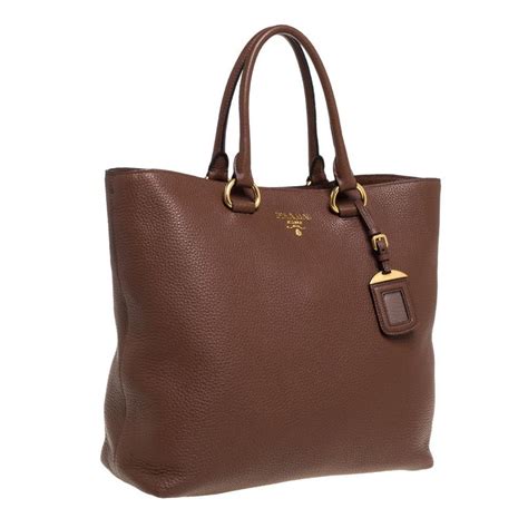 prada brown vitello daino leather shopper tote at 1stdibs