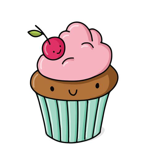 Cartoon Cute Cupcake Character Vector Illustration Smiling Kawaii