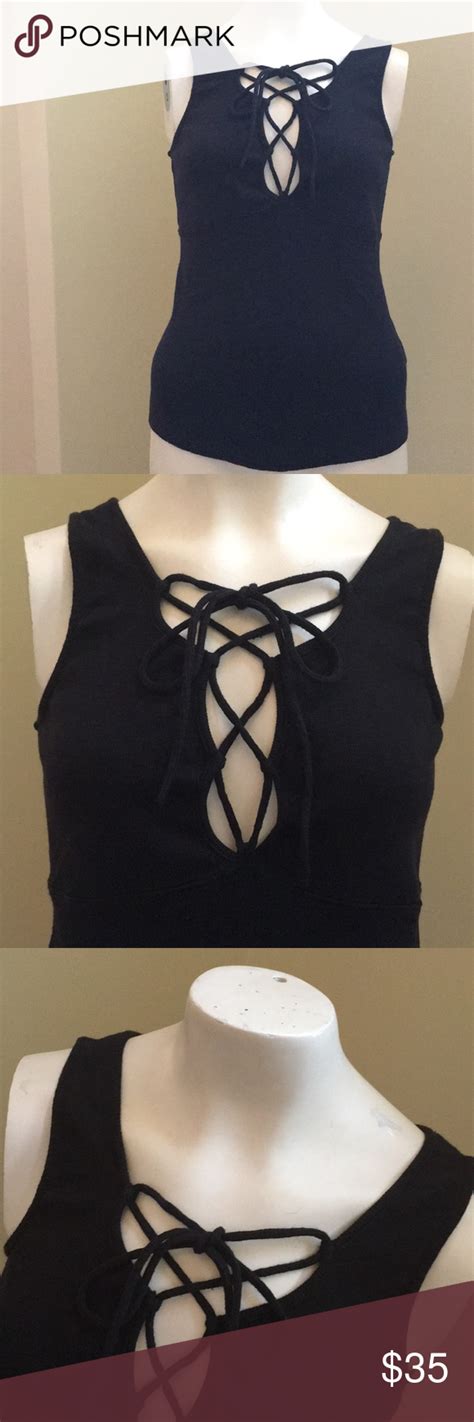 Free People Xs Emmy Lou Black Lace Up Tank Top Lace Up Tank Top Clothes Design Black Lace